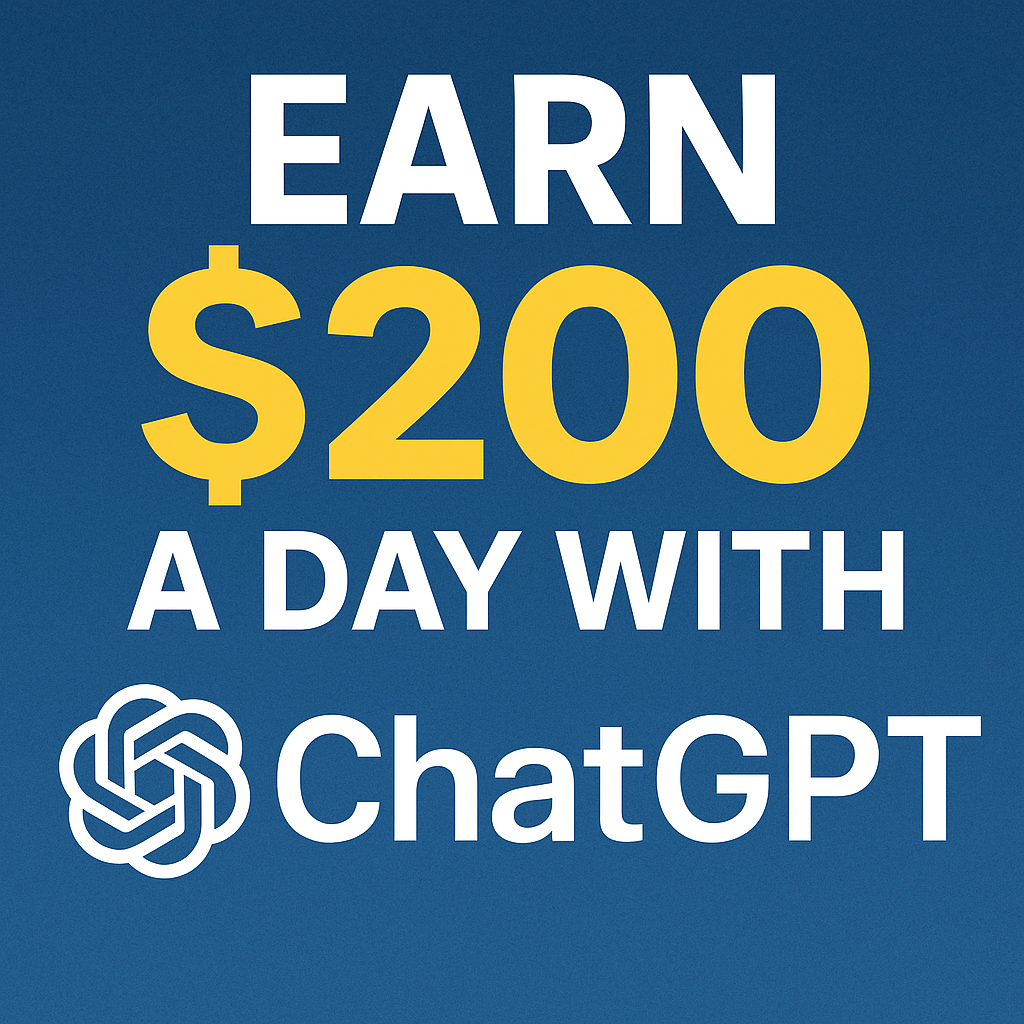 Blue background graphic showing the text 'Earn $200 a Day with ChatGPT' in bold white and yellow letters with ChatGPT logo